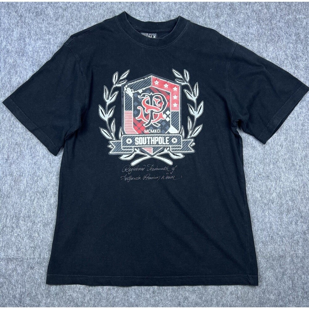 Vintage Southpole Boys T-Shirt Black Short Sleeve Graphic Y2K Size M (12-14)